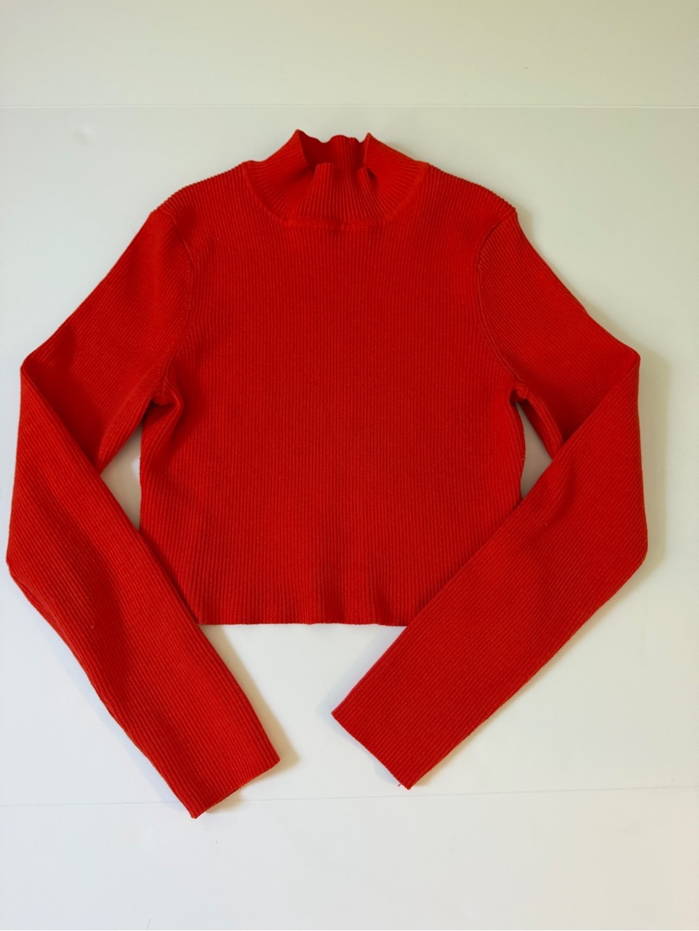 H&M Red Ribbed Mock-Neck Cropped Sweater